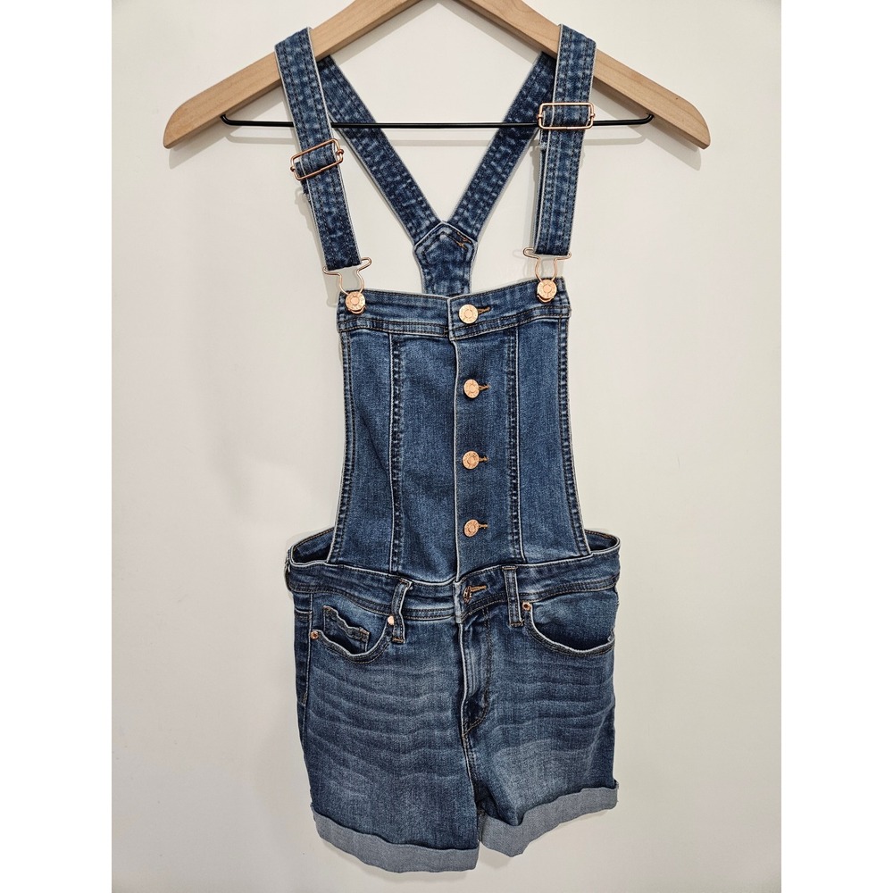 Guess Denim Shortall Overalls Medium Wash Rose Gold Hardware Size 27 Q8PD22R34R0